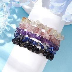 12 Konstellation natürliche gemischte Edelsteinsplitter Perlen Stretch-Armband-Sets für Frauen und Männer&nbsp;BJEW-JB10264-03