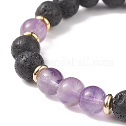 7 pièces 7 styles de pierres précieuses mélangées naturelles et de roche de lave ensemble de bracelets extensibles perlés ronds&nbsp;BJEW-JB08914