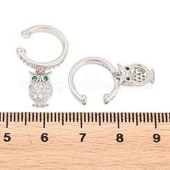 Boucles d'oreilles manchette en laiton serties de micro-pavés de zirconiums cubiques en forme de hibou&nbsp;EJEW-Z164-01P