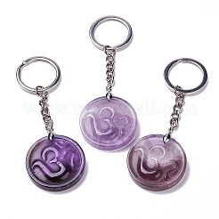 Llavero redondo plano con colgante de piedras preciosas naturales ohm/aum&nbsp;G-G993-02P
