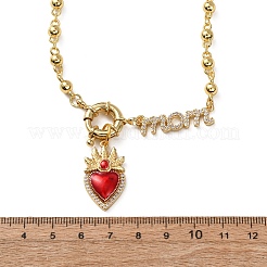 Collana con ciondolo a forma di cuore sacro rosso con pavé di zirconi cubici trasparenti&nbsp;NJEW-A071-12C-G