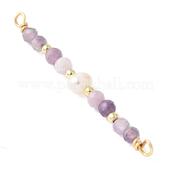 Ciondoli con perline di ametista naturale sfaccettata rotonda e lepidolite e perle d'acqua dolce coltivate naturali di patata&nbsp;PALLOY-JF03531-06