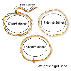 3 Stück Kreuzarmband-Set aus Edelstahl 304 und Imitationsperlen&nbsp;PU8639-1