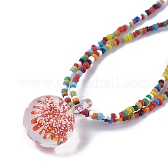 Collane con pendenti in vetro murano e collane in cordino di pelle di vacchetta&nbsp;NJEW-JN02317-M