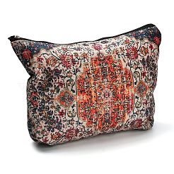 Bolsos de mano con cremallera y estampado floral bohemio de lino&nbsp;ABAG-Z002-03A