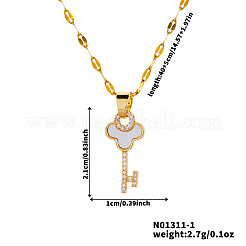 Colliers élégants avec pendentif en forme de clé en laiton et zircone cubique transparent étincelant pour femmes&nbsp;CT5089-1
