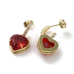 Orecchini pendenti a cuore con zirconi cubici&nbsp;EJEW-H308-09G-02