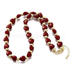 Collane in ottone e abs con perle finte a forma di cuore e perline rotonde per donna&nbsp;NJEW-D314-11C-G
