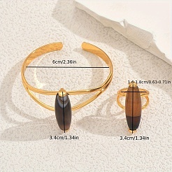 Set di bracciale rigido e anello in agata naturale ovale per donna&nbsp;KS8152