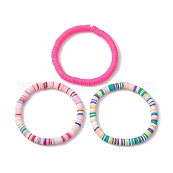 Set di braccialetti elasticizzati con perline con disco in argilla polimerica da 3 pz e 3 colori&nbsp;BJEW-JB10439-02