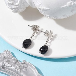 Ovale Ohrhänger aus natürlichem Obsidian&nbsp;EJEW-JE05664-05