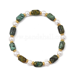 Natürliche Sonnenstein-/Erdbeerquarz-/afrikanische Türkis- (Jaspis-)/Bronzit-/Mookait-/Muschelperlen- und Messingperlen-Stretcharmbänder für Damen&nbsp;BJEW-JB13864