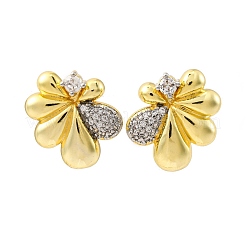 Orecchini a bottone con micro pavè di fiori in ottone e zirconi trasparenti&nbsp;EJEW-H158-12GP