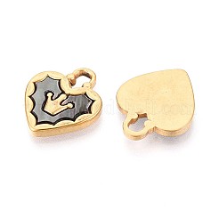304 Edelstahl Pavé natürliche schwarze Lippe Muschel Krone Herz Anhänger&nbsp;STAS-N110-22B-G