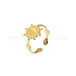 Bagues manchettes vintage réglables en acier inoxydable 304 avec pavé de pierres naturelles et fleurs pour femmes&nbsp;NA6440