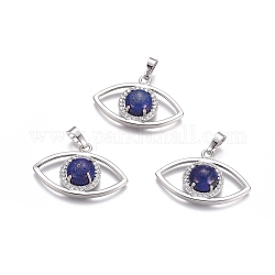 Naturales lapis lazuli colgantes, Con fornituras de latón en tono platino y rhinestone de cristal, ojo, teñido, 21.5x33.3x7.5mm, agujero: 7x5 mm