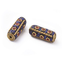Perles Indonésiennes manuelles, avec les accessoires en laiton, sans nickel, non plaqué, colonne, bleu, 25~26x10mm, Trou: 2mm