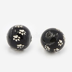 Picture Glass Beads, Round, Black, 14mm, Hole: 1mm