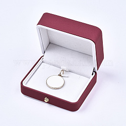 Boîte à pendentif en simili cuir, coffret de rangement de bijoux, pour le mariage, engagement, Fête d'anniversaire, rectangle, brun, 6.9x8.1x4.1 cm