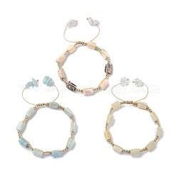 Ensemble de bracelets en perles tressées, cubes de pierres précieuses naturelles mélangées, 3 styles, 3 pièce, bracelets réglables en nylon pour femmes, diamètre intérieur: 2-3/8~3-7/8 pouce (6~9.8 cm), 1pc / style