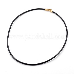 Cuero cable de la toma de collar, con 304 de acero inoxidable broches pinza de langosta, dorado, negro, 18.4 pulgada (46.8 cm), 3mm