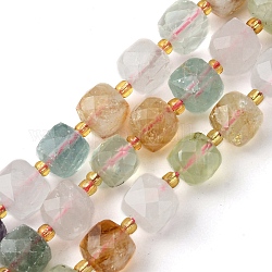Brins de perles de quartz colorées naturelles, avec des perles de rocaille, cube à facettes, 8~9x8~9x8~9mm, Trou: 0.9~1mm, Environ 35~39 pcs/chapelet, 14.80''~15.16'' (37.6~38.5 cm)