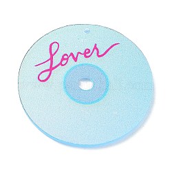 Pendentifs acryliques saint valentin, charme de disque d'amant, lumière bleu ciel, 37.5x1.5mm, Trou: 1.6mm