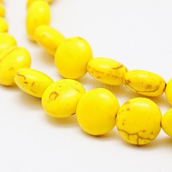 Rondes plat perles turquoise synthétique brins, teinte, jaune, 16x6mm, Trou: 1mm, Environ 25 pcs/chapelet, 15.7 pouce
