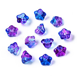 Perle di vetro verniciato a spruzzo trasparente bicolore, fiore, blu, 10x10x7mm, Foro: 1.2 mm