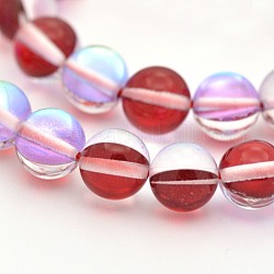 Chapelets de perles rondes en pierre de lune synthétique, perles holographiques, teinte, rouge foncé, 8mm, Trou: 1mm, Environ 45~47 pcs/chapelet, 14~15 pouce