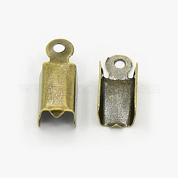 Iron Folding Crimp Ends, Fold Over Crimp Cord Ends, Nickel Free, Antique Bronze, 13.5x4x4mm, Hole: 1.5mm