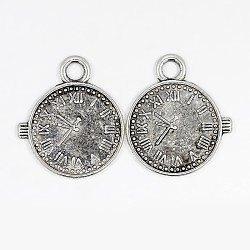 Tibetischer stil Aluminium Anhänger & Charms, cadmiumfrei und bleifrei, Uhr, Antik Silber Farbe, 20x16x1 mm, Bohrung: 1 mm