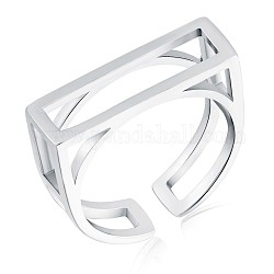 925 прямоугольное открытое кольцо-манжета из стерлингового серебра с родиевым покрытием, полое кольцо для женщин, платина, размер США 5 1/4 (15.9 мм)