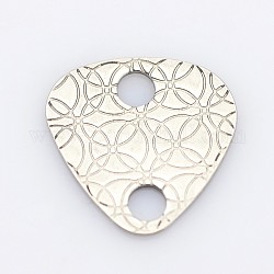 201 Stainless Steel Slice Links connectors, Triangle with Interlaced Circle Design, Stainless Steel Color, 15x15x1mm, Hole: 3mm