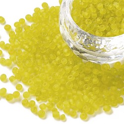 Abalorios de la semilla de cristal, colores esmerilado, redondo, amarillo, tamaño: aproximamente 3 mm de diámetro, agujero: 1 mm, aproximamente 2222 unidades / 100 g