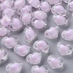 Transparent Acrylic Beads, Bead in Bead, Heart, Plum, 13x17x9.5mm, Hole: 2.5mm, about 420pcs/500g