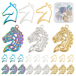 CREATCABIN 18Pcs 6 Style 201 Stainless Steel Pendants, Horse Head, Mixed Color, 22~31.5x17~22.5x1.5~2mm, Hole: 1.8~2mm, 3pcs/style