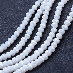 Chapelets de perles en verre électroplaqué, couleur unie opaque, de couleur plaquée ab , facette, rondelle, blanc, 6x5mm, Trou: 1mm, Environ 85~88 pcs/chapelet, 16.1~16.5 pouce (41~42 cm)