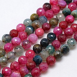 Natural Agate Round Beads Strand, Dyed, Faceted, Mixed Color, 12mm, Hole: 1mm, about 30pcs/strand, 14.56inch