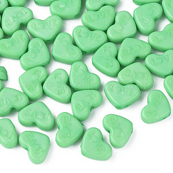 Perles acryliques opaques, teinte, coeur avec l'amour des mots, vert de mer moyen, 10x13.5x4.5mm, Trou: 1.8mm, environ 2300 pcs/500 g