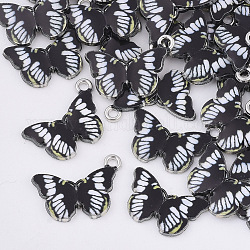 Pendenti della lega stampati, con smalto, farfalla, platino, nero, 13.5x20x2mm, Foro: 1.6 mm