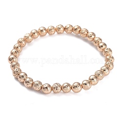 Bracciali elasticizzati con perle di roccia lavica naturale galvanica, placcato di lunga durata, tondo, placcato oro chiaro, 2-1/4 pollici (5.8 cm), tallone: 6.5~7 mm