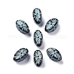 Perles acryliques opaques noires, métal enlacée, noyau avec motif de fleurs, turquoise pale, 13.5x7x7mm, Trou: 1.8mm, environ 1190 pcs/500 g