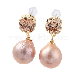 Boucles d'oreille en perles naturelles, avec des accessoires en verre en laiton et 925 épingles en argent sterling, larme, véritable 14k plaqué or, 26x11.5mm