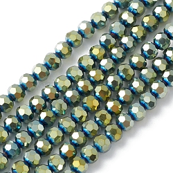 Chapelets de perles en verre électroplaqué, facette, rondelle, verte, 5x6mm, Trou: 1.2mm, Environ 95 pcs/chapelet, 20.87'' (53 cm)