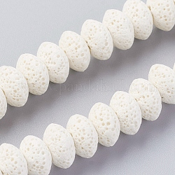 Brins de perles de pierre de lave naturelle, teinte, rondelle, blanc, 10~11x6mm, Trou: 1.8mm, environ 34 pcs / brin, 7.87 pouce (20 cm)