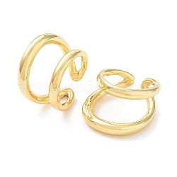Brass Double Line Open Cuff Rings for Women, Real 18K Gold Plated, Inner Diameter: 17mm