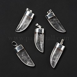 Pendentifs de cristal de quartz naturel, avec les accessoires en laiton de tonalité argent, forme de poignard, 41~42x15~16x6.5~7.5mm, Trou: 5x7.5mm