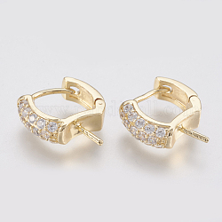 Brass Micro Pave Cubic Zirconia Ear Harp Hoop Earring Findings,  with Latch Back Closure, Clear, Nickel Free, Real 18K Gold Plated, 13.5x12x4mm, Pin: 1mm