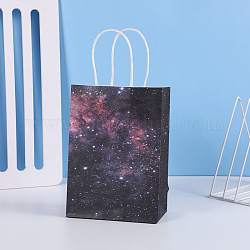 Bolsas de papel kraft con patrón de cielo estrellado, con cuerda de cáñamo, bolsas de regalo, bolsas de compra, Rectángulo, patrón de estrella, 15x8x21 cm
